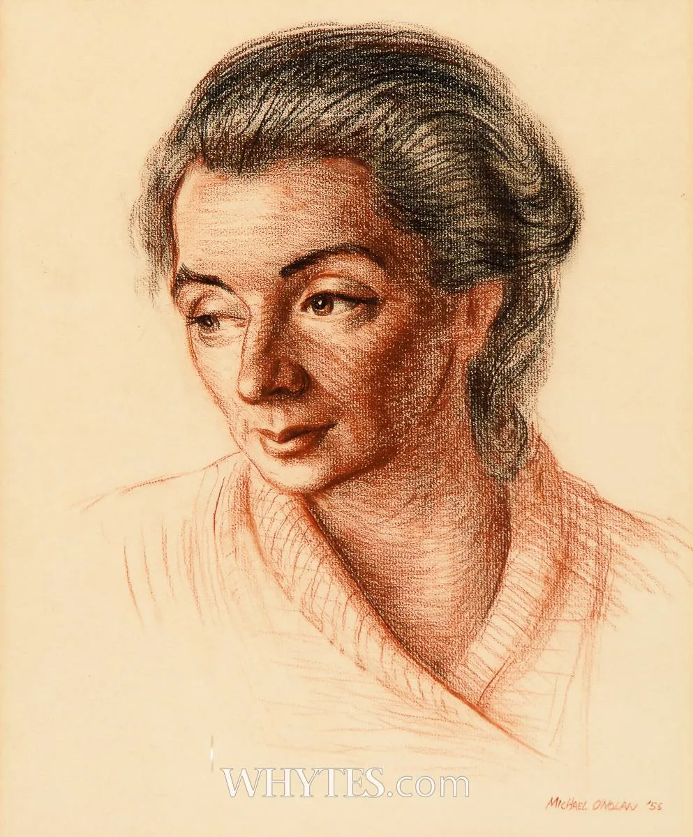 Micheál Ó Nualláin, FLANN O'BRIEN'S MOTHER, 1955, charcoal and coloured chalk