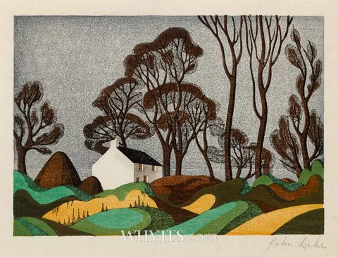 John Luke, FARMHOUSE, BALLYAGHAGAN, 1940, woodblock in colours; (2); (one trial proof)