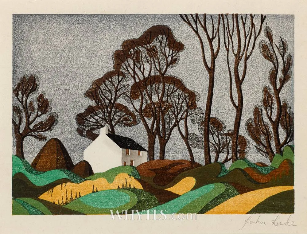 FARMHOUSE, BALLYAGHAGAN by John Luke, 1940, woodblock in colours; (2); (one trial proof), sold Oct 2024
