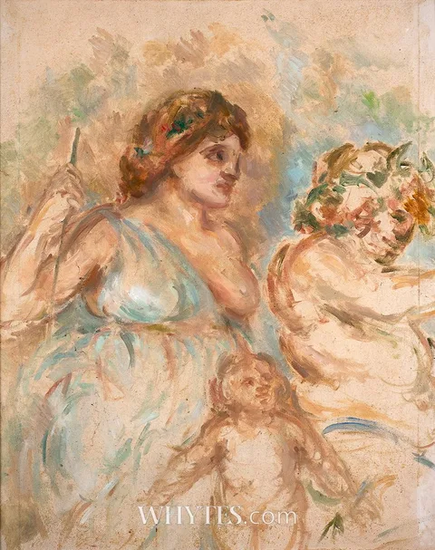 Stella Steyn, CLASSICAL FIGURES - NYMPH, SATYR AND CHERUB, oil on canvas
