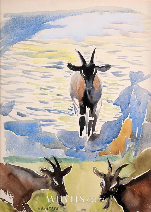Hilda Roberts, GOATS IN THE BURREN, c.1979, watercolour
