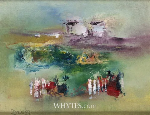 ACROSS THE OLD FIELD by Gerald Davis, 1983, oil on board, sold Oct 2024