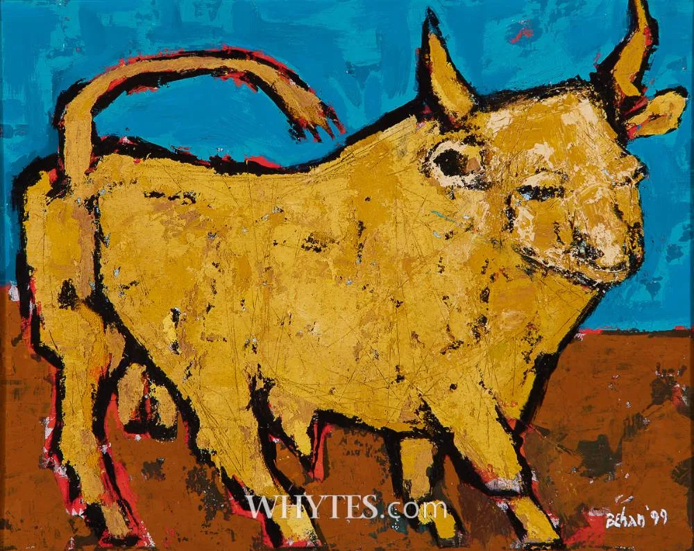BULL by John Behan, 1999, acrylic and sand on board, sold Oct 2024