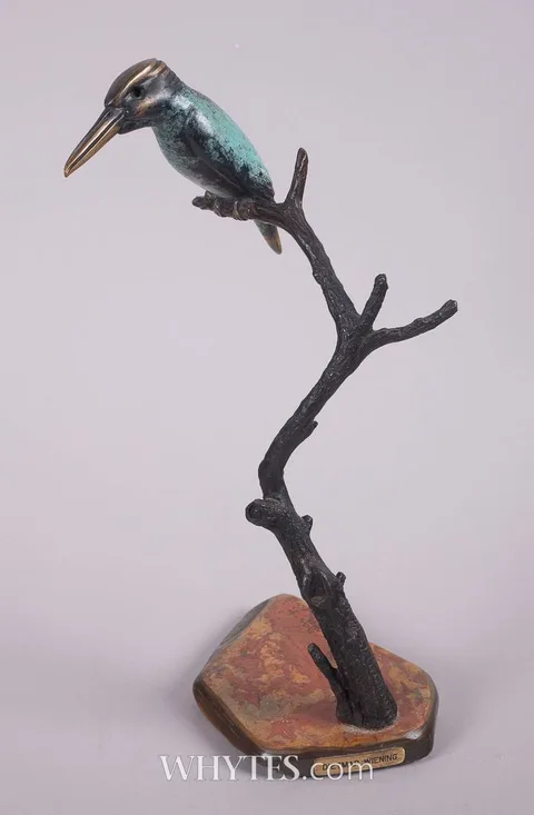 Dietmar Wiening, PYGMY KINGFISHER, bronze on shaped base; (no. 86 from an edition of 250)