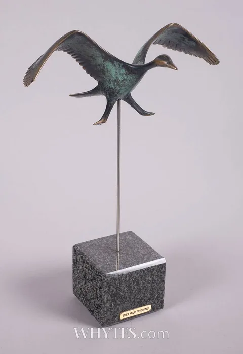 Dietmar Wiening, RUNNING GOOSE, bronze on steel support and marble base; (no. 2 from an edition of 250)