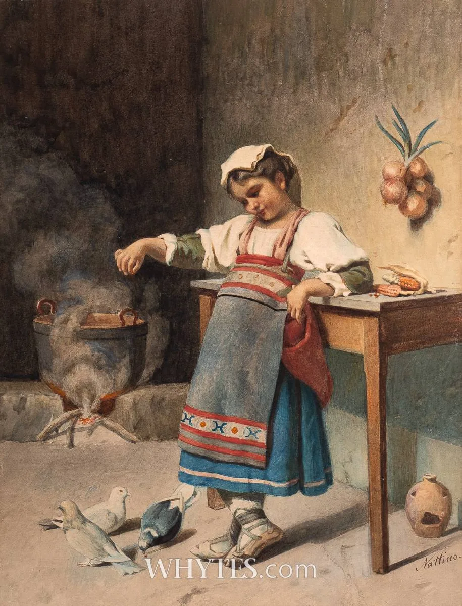 FEEDING TIME by Girolamo Nattino, watercolour, offered Oct 2024