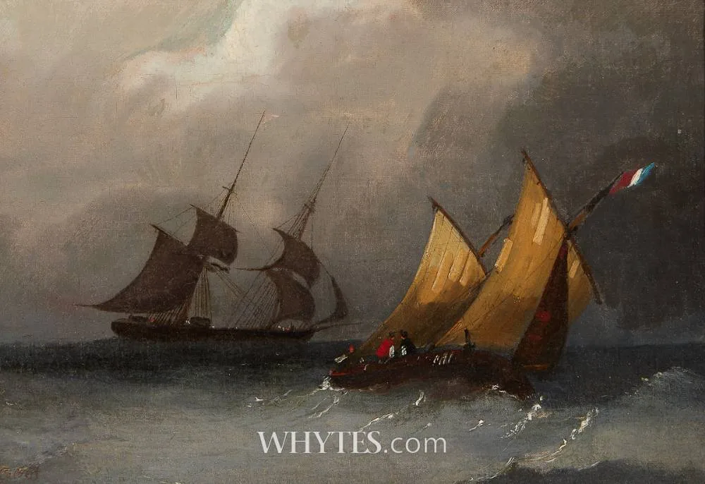 Frederick Calbert, SHIPS IN STORMY WEATHER, oil on canvas