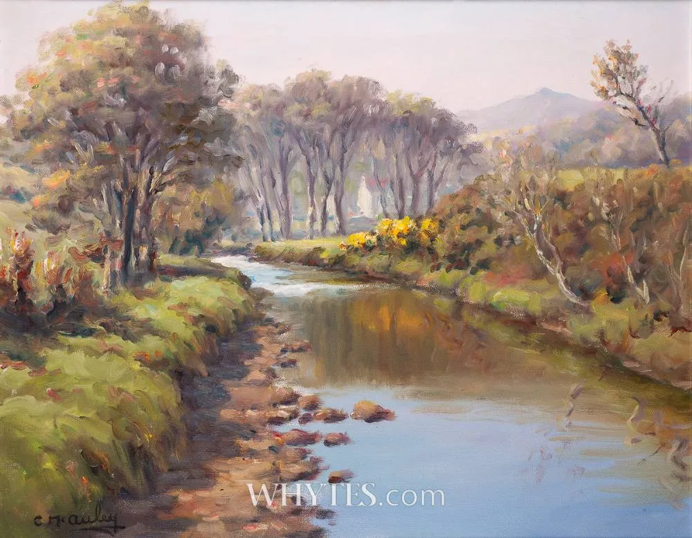 RIVER SCENE by Charles McAuley, oil on canvas, sold Oct 2024