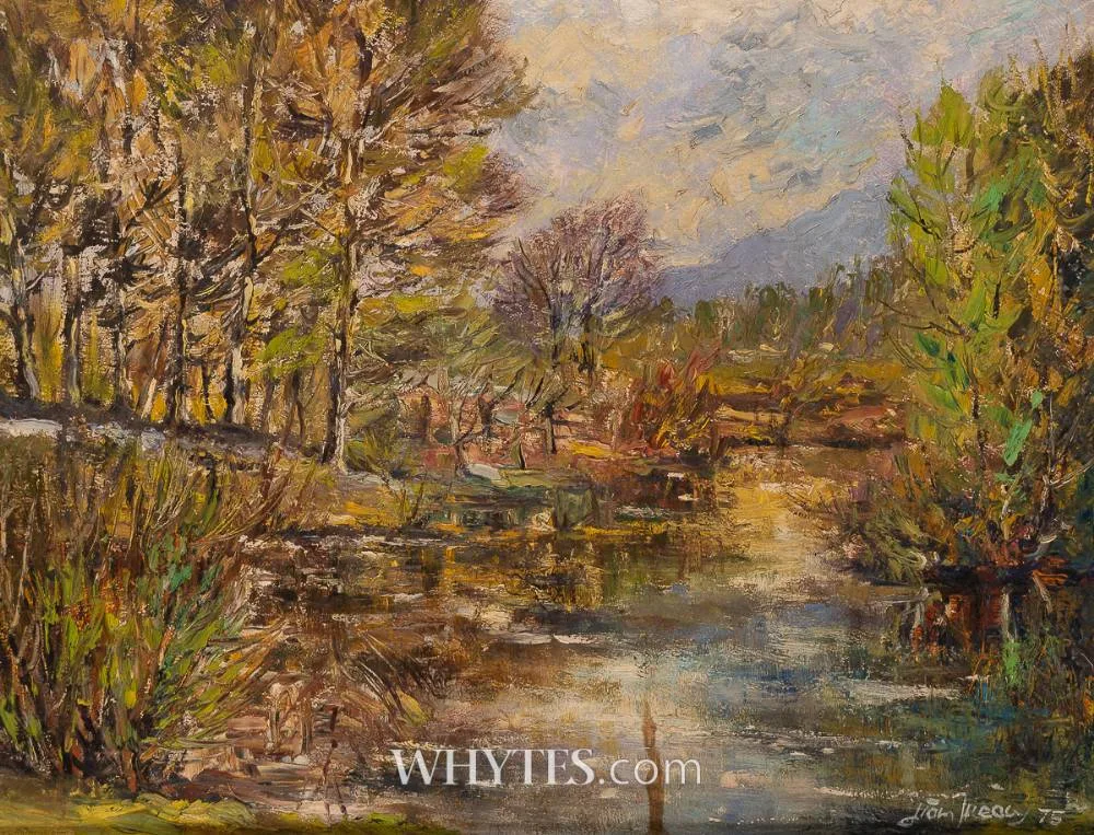 RIVER SCENE by Liam Treacy, 1975, oil on board, offered Oct 2024
