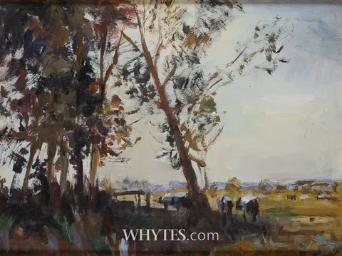 Ian Houston, CATTLE ON A MEADOW, COUNTY CAVAN, oil on panel