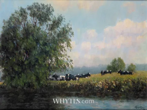 Wilfred James Haughton, RIVER SCENE WITH COWS, 1994, oil on canvas