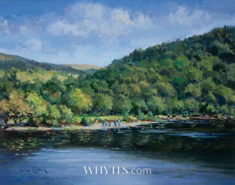 Cormac Larkin, AT THE UPPER LAKE, GLENDALOUGH, COUNTY WICKLOW, oil on board
