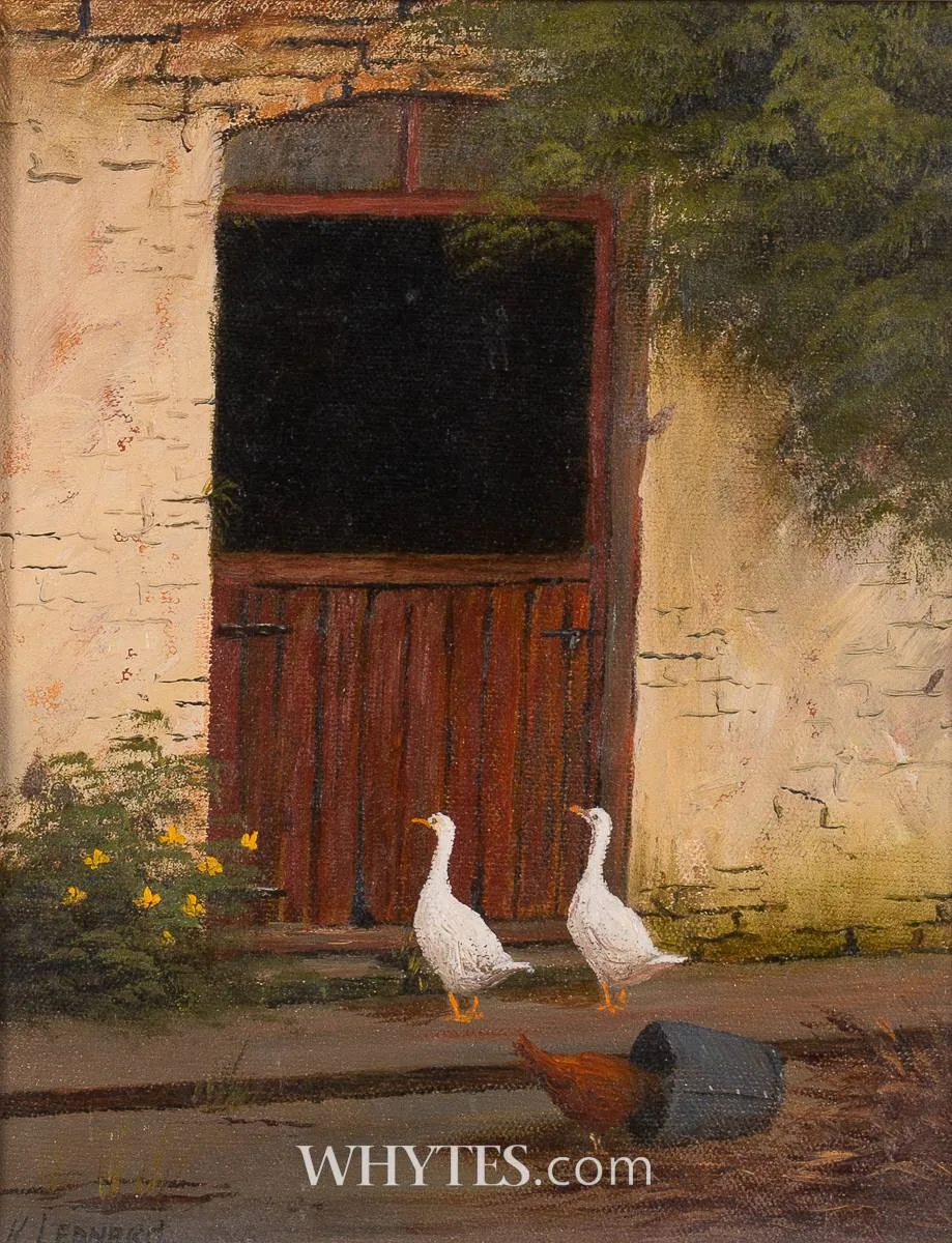 Kay Leonard, GEESE AT THE OLD STABLE, 1998, oil on canvas
