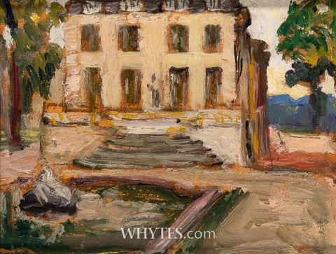 COUNTRY HOUSE by Alexander Jamieson, oil on board, sold Oct 2024