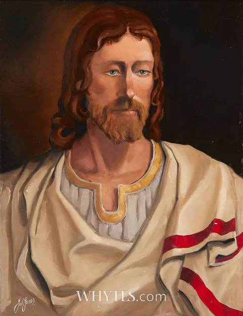 Ted Jones, SELF-PORTRAIT (IN CLASSICAL ATTIRE), oil on board