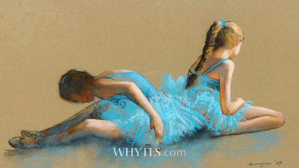 Anna Gallagher, STRETCHING I, 1989 and YOUNG DANCER WITH VEIL, 1989 (A PAIR), pastel; (2)