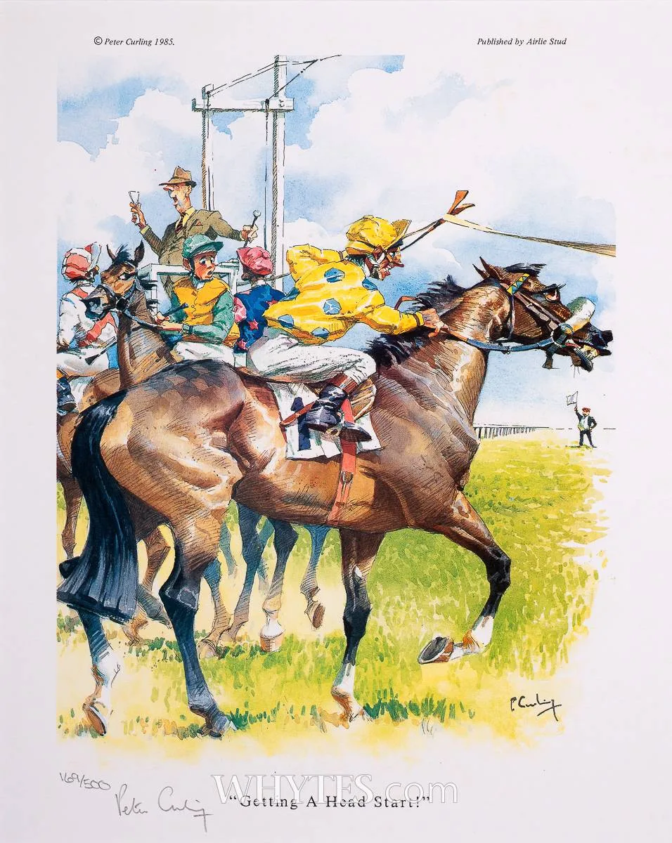 GETTING A HEAD START by Peter Curling, 1985, print; (no. 169 from an edition of 500), sold Oct 2024