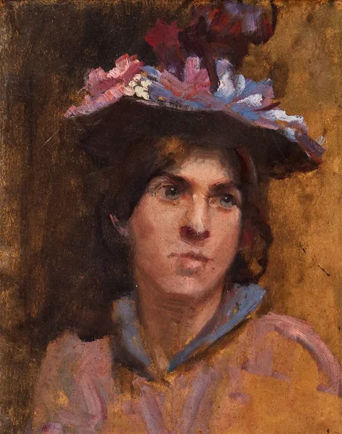 Sarah Purser, THE SUNDAY BONNET, oil on card