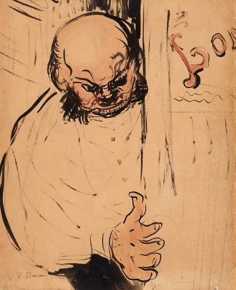 Kees van Dongen, PEERING MAN, watercolour