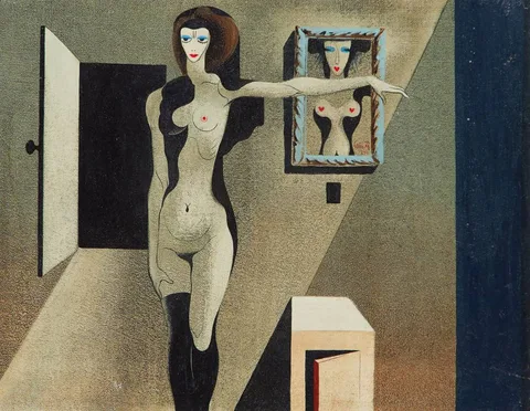 Colin Middleton, FEMALE FIGURE AND PORTRAIT, 1941, oil on canvas