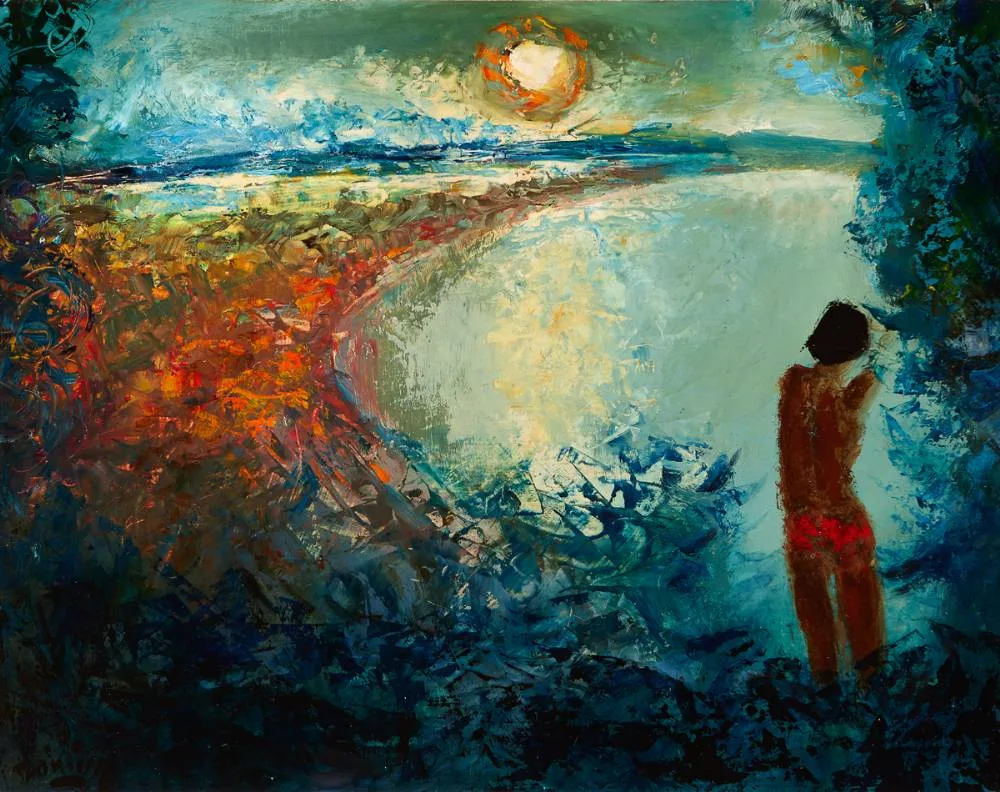 BATHER by Daniel O'Neill, oil on board, sold Sep 2024