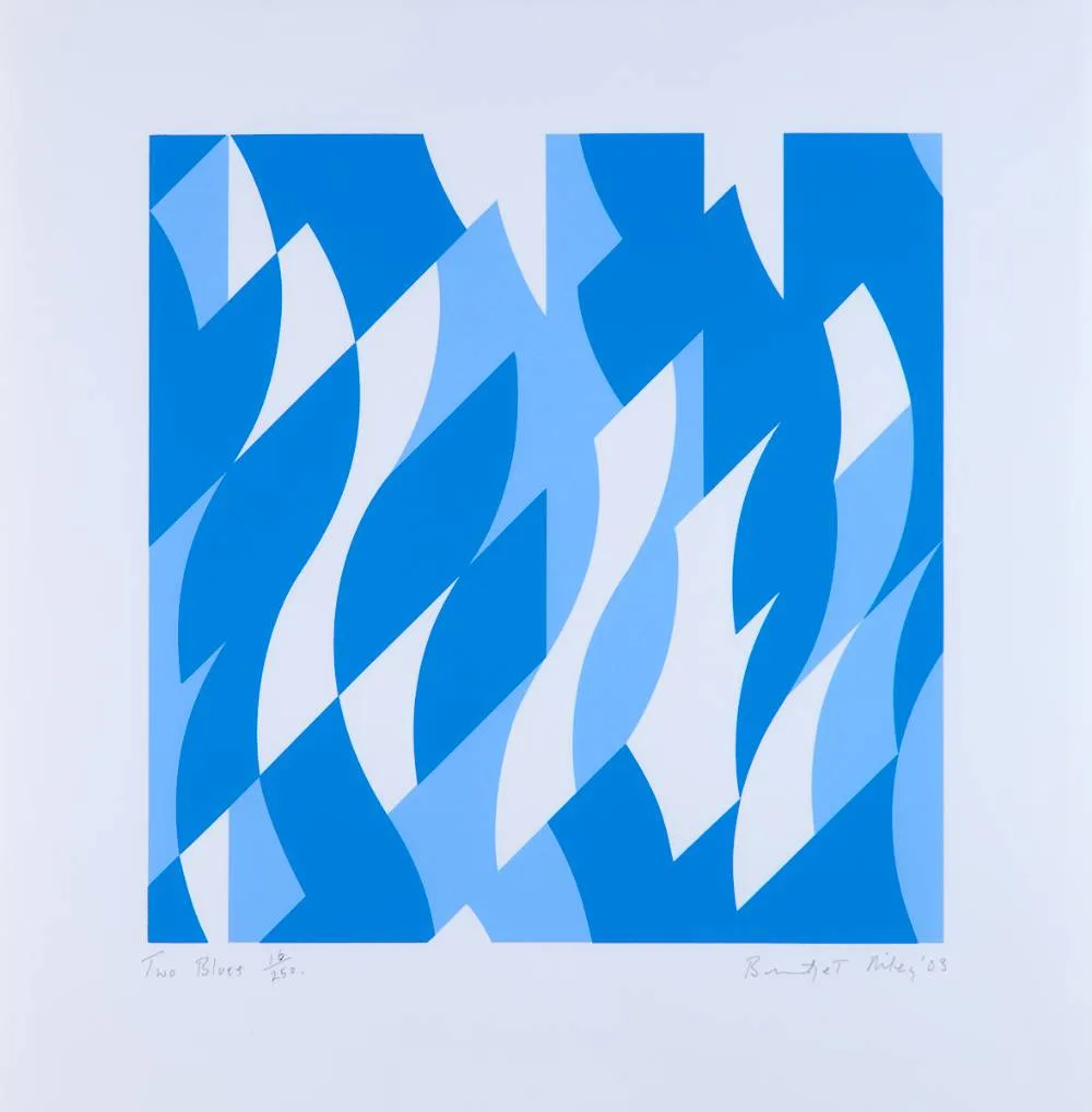 TWO BLUES by Bridget Riley, 2003, screenprint in colours; (no. 16 from an edition of 250), sold Sep 2024