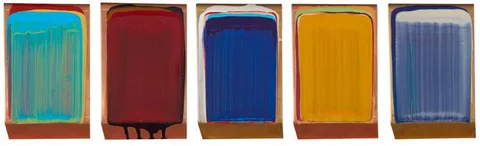 Ciarán Lennon, FIVE PART ARBITRARY COLOUR COLLECTION, 2007, acrylic on copper and brass panels; (quintych)