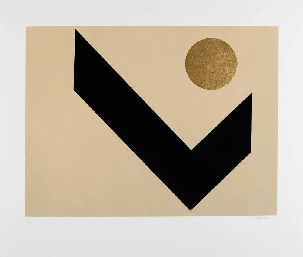 TANGRAM IV by Patrick Scott, 2005, carborundum and gold leaf; (no. 52 from edition of 75), sold Sep 2024