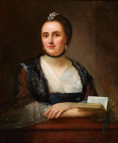 Nathaniel Hone, PORTRAIT OF A WOMAN HOLDING A BOOK, 1758, oil on canvas