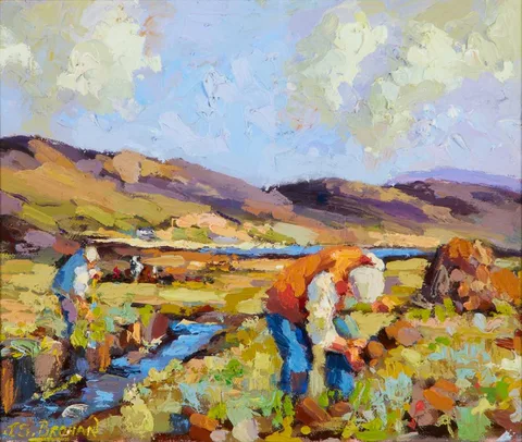 James S. Brohan, THE TURF CUTTERS, oil on board