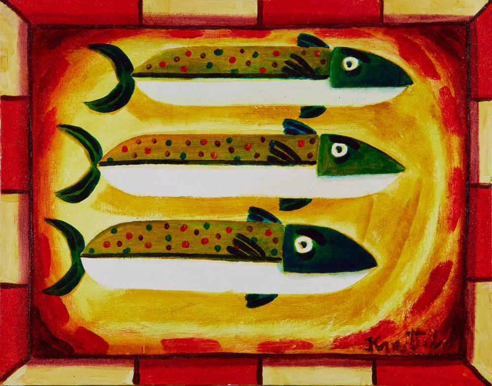 THREE FISH by Graham Knuttel, oil on canvas; (unframed), sold Sep 2024