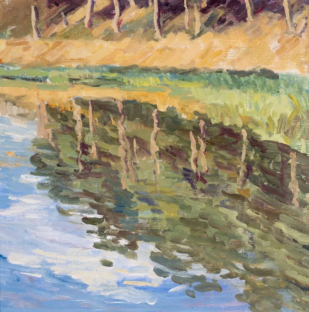 REFLECTIONS by David Goldberg, oil on board, offered Jul 2024