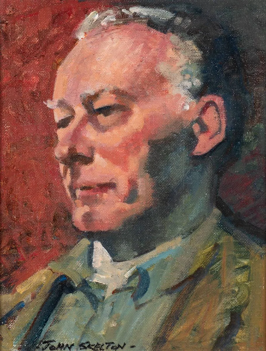 SELF-PORTRAIT by John Skelton, 1985, oil on board, sold Jul 2024