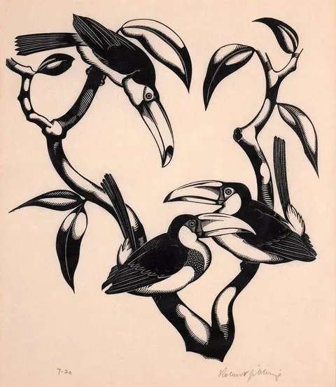 Robert Gibbings, TOUCANS (ONE CAN'T), LA GUAIRA, VENEZUELA, 1920, woodcut; (no. 7 from an edition of 20)