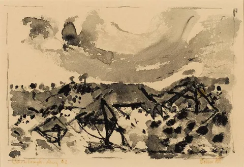 CARNLOUGH, AUGUST by Colin Middleton, 1962, ink, crayon and wash, offered Jul 2024