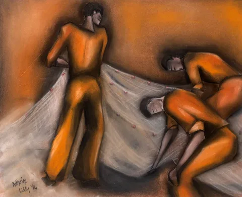Katherine Liddy, MENDING THE NETS, 1994, pastel