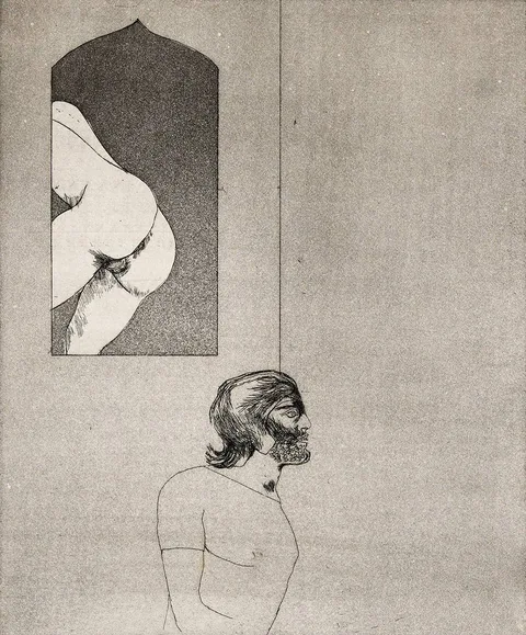 MILLER'S TALE I by Elisabeth Frink, 1970, etching with aquatint; (no. 50 from an edition of 70), sold Jul 2024