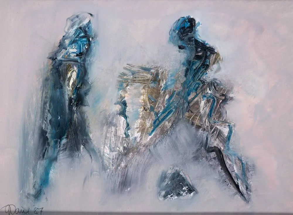 WATCHMEN by Gerald Davis, 1987, oil on paper, sold Jul 2024