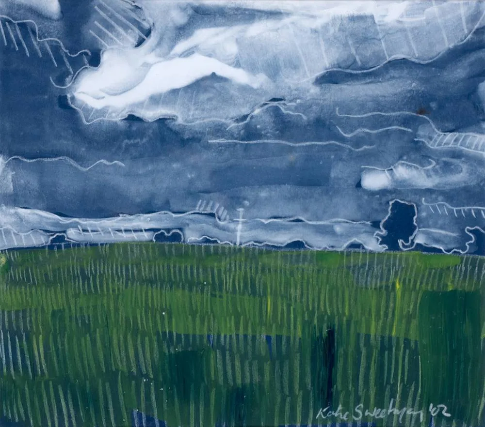 Katie Sweetman, DELANEY'S FIELD, JULY II, BLUE, acrylic on paper