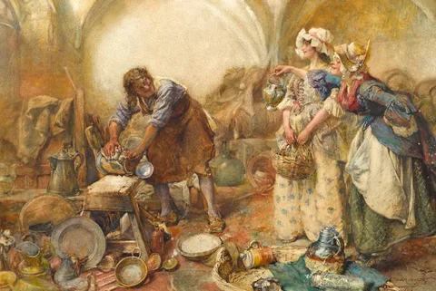 Edgar Bundy, LAUGHTER LIGHTENS LABOUR, 1903, watercolour