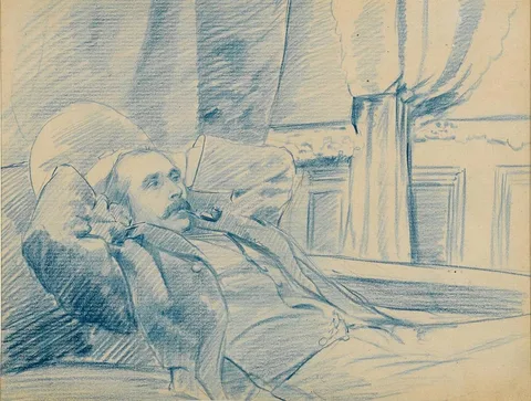 Samuel C. Taylor, DEEP IN CONTEMPLATION, blue conté and pencil