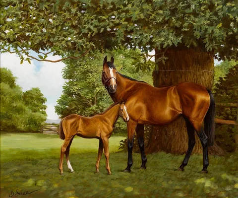 Desmond Snee, MARE AND FOAL, oil on canvas