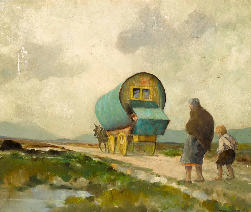 ON THE ROAD by Tom Greaney, oil on board, sold Jul 2024