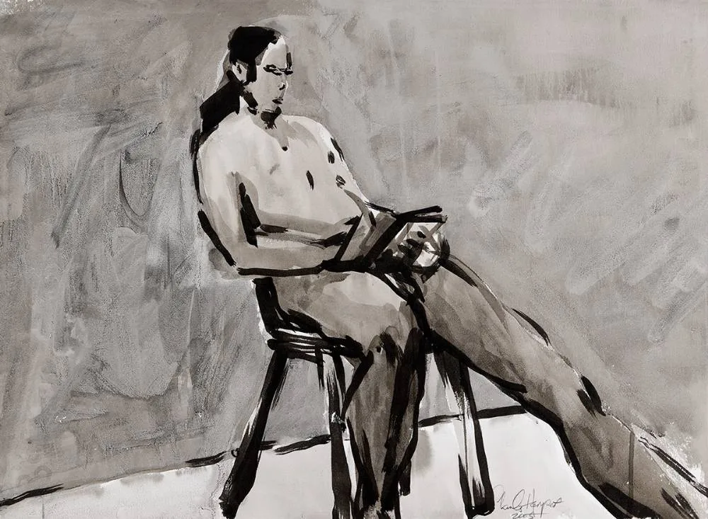 FIGURE STUDY by Charles Harper, 2005, ink and wash, sold Jul 2024