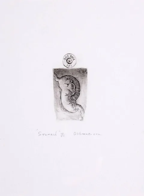 Danny Osborne, STOMACH, 2014, etching; (no. 17 from an edition of 50)