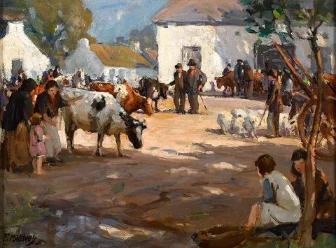 Frank McKelvey, MARKET SCENE, c.1935-36, oil on board