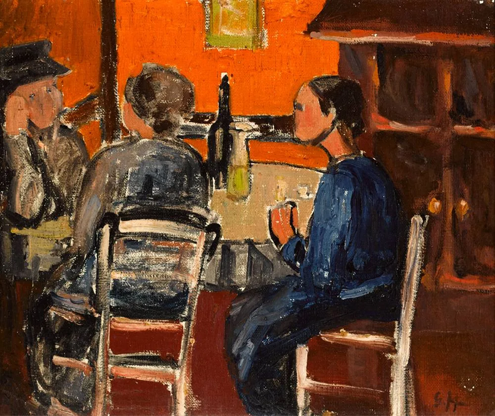 CAFE INTERIOR by Grace Henry, oil on board, sold May 2024