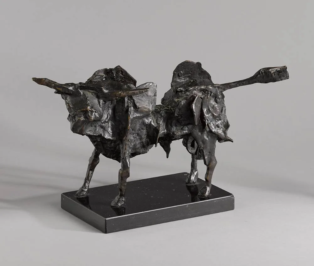 BULL by John Behan, 1990, bronze on black marble base, sold May 2024