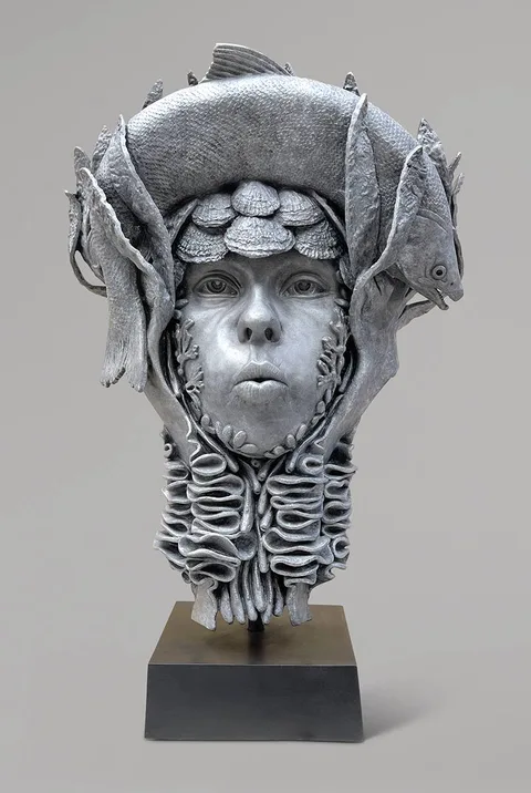 THE SEPTEMBER MARINE MASK by Rory Breslin, bronze and stainless steel; (no. 1 from an edition of 3), offered May 2024