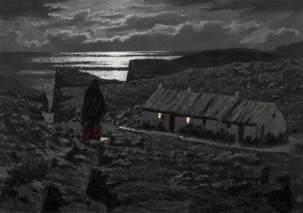 ON THE PATH FROM THE HILL by Ciaran Clear, oil on board, sold May 2024